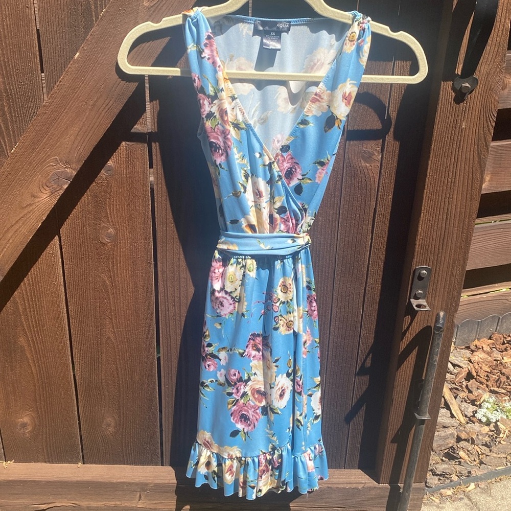 Aqua Floral Sleeveless Dress - Size XS